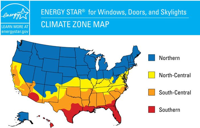 Climate Zone Map used by NFRC & ENERGY STAR